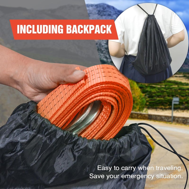 Digank Tow Strap with Hooks 2”x20’ 15,000 LBS, Tow Rope Metal Safety Hooks, Car Heavy Duty Recovery Rope for Trailers, Securing Items, and Farm Cleaning(Orange) - Image 2